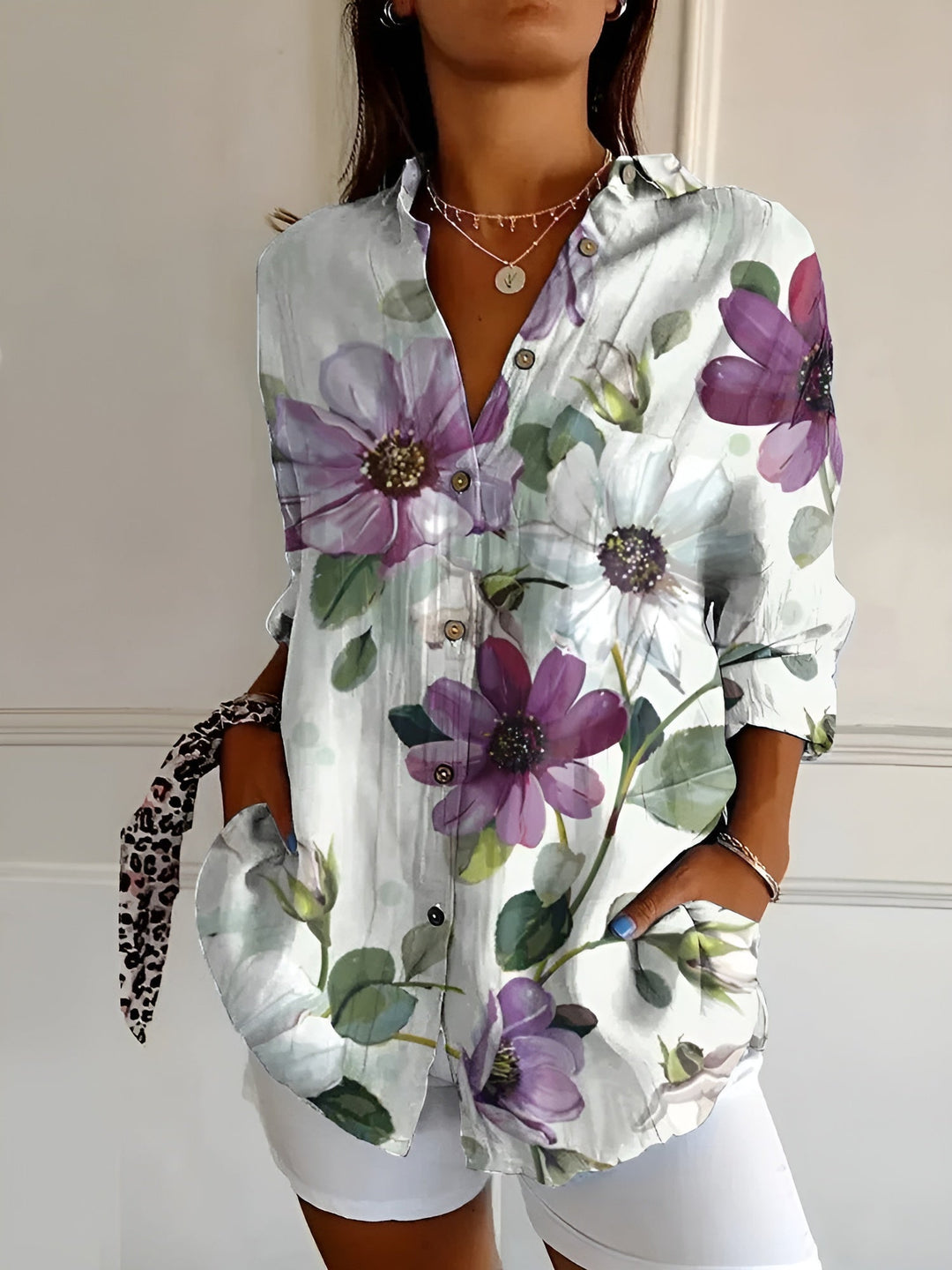 Solvienne Printed Relaxed Button Blouse
