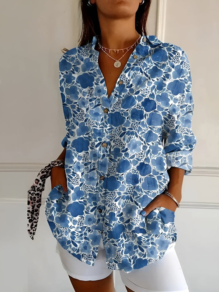Solvienne Printed Relaxed Button Blouse
