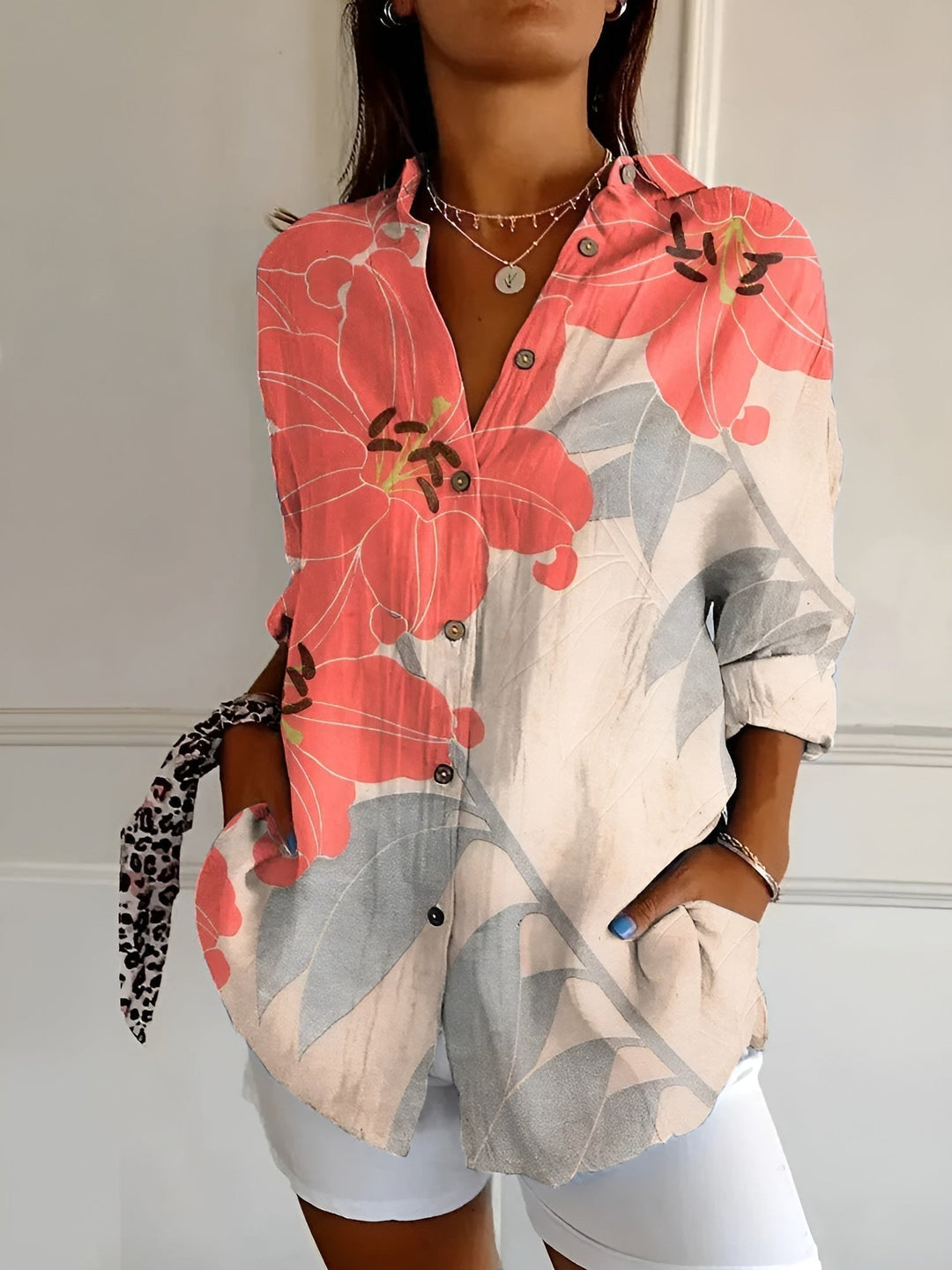 Solvienne Printed Relaxed Button Blouse