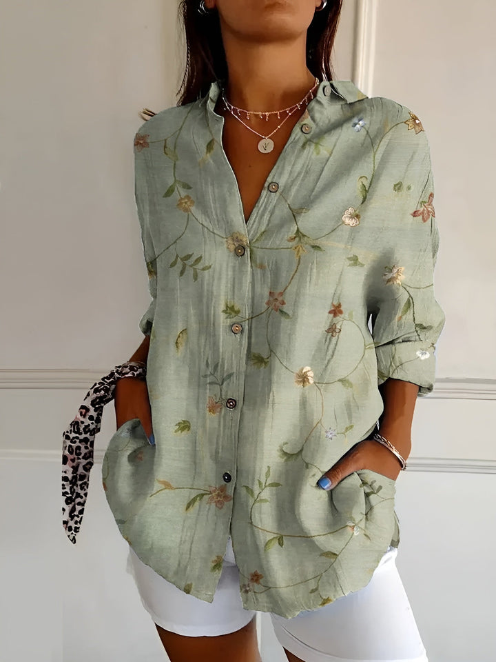 Solvienne Printed Relaxed Button Blouse