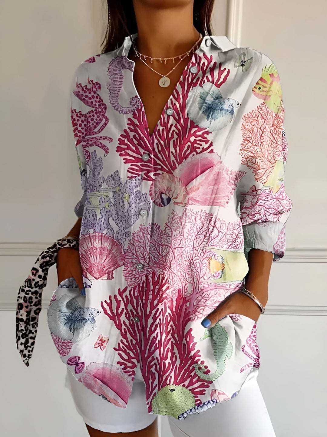 Solvienne Printed Relaxed Button Blouse