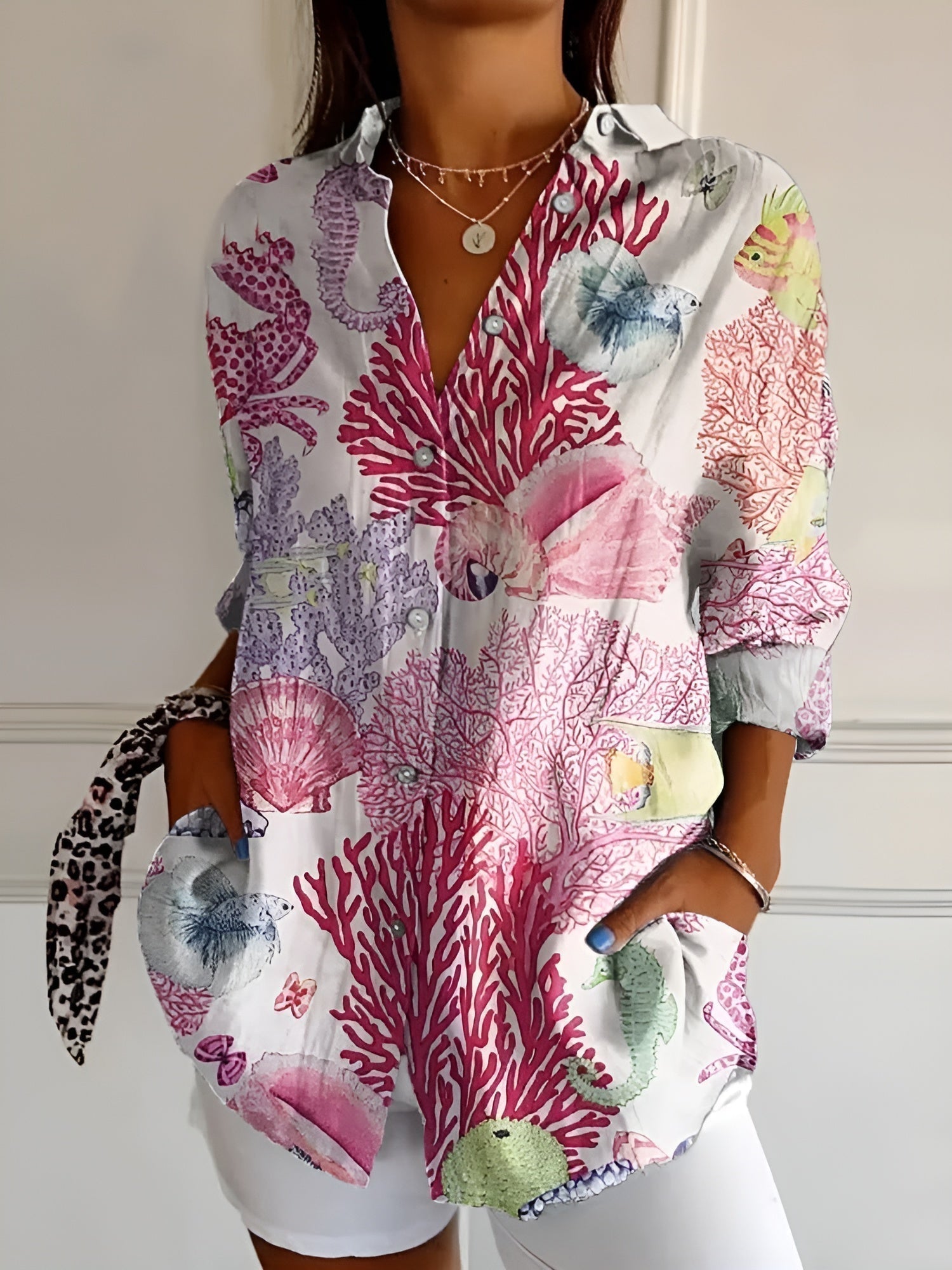 Solvienne Printed Relaxed Button Blouse