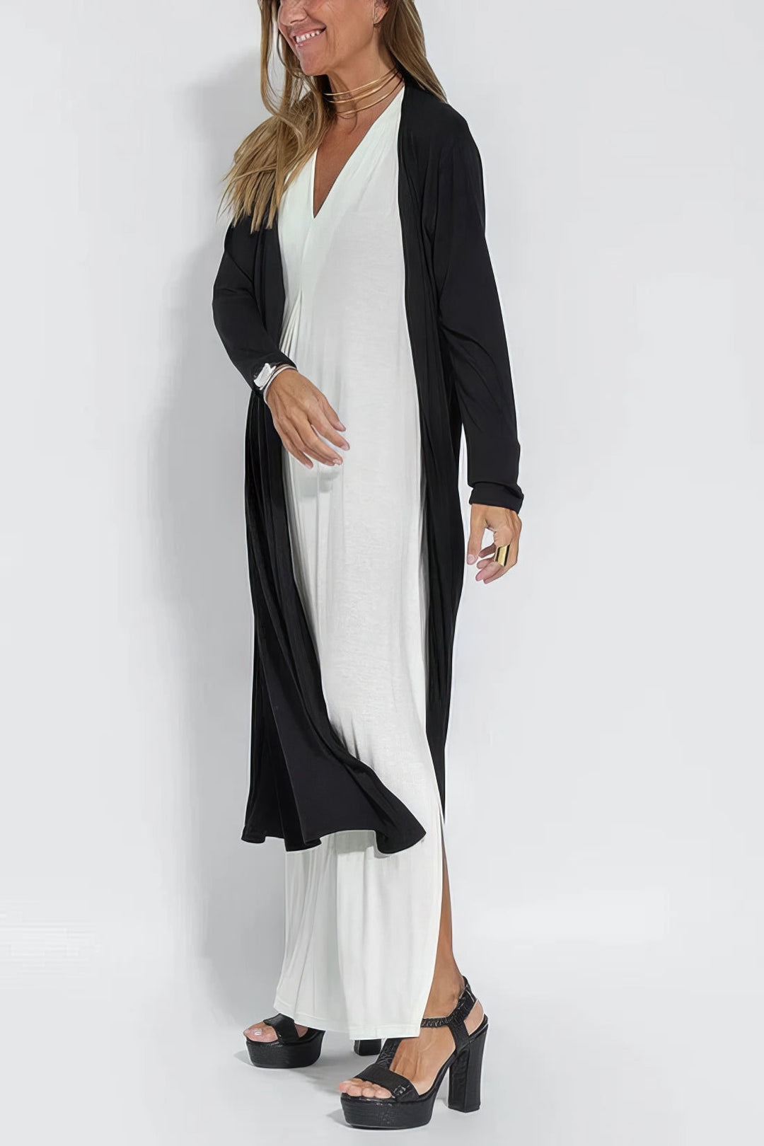 Juno Elegant Long Dress with Coordinated Cardigan