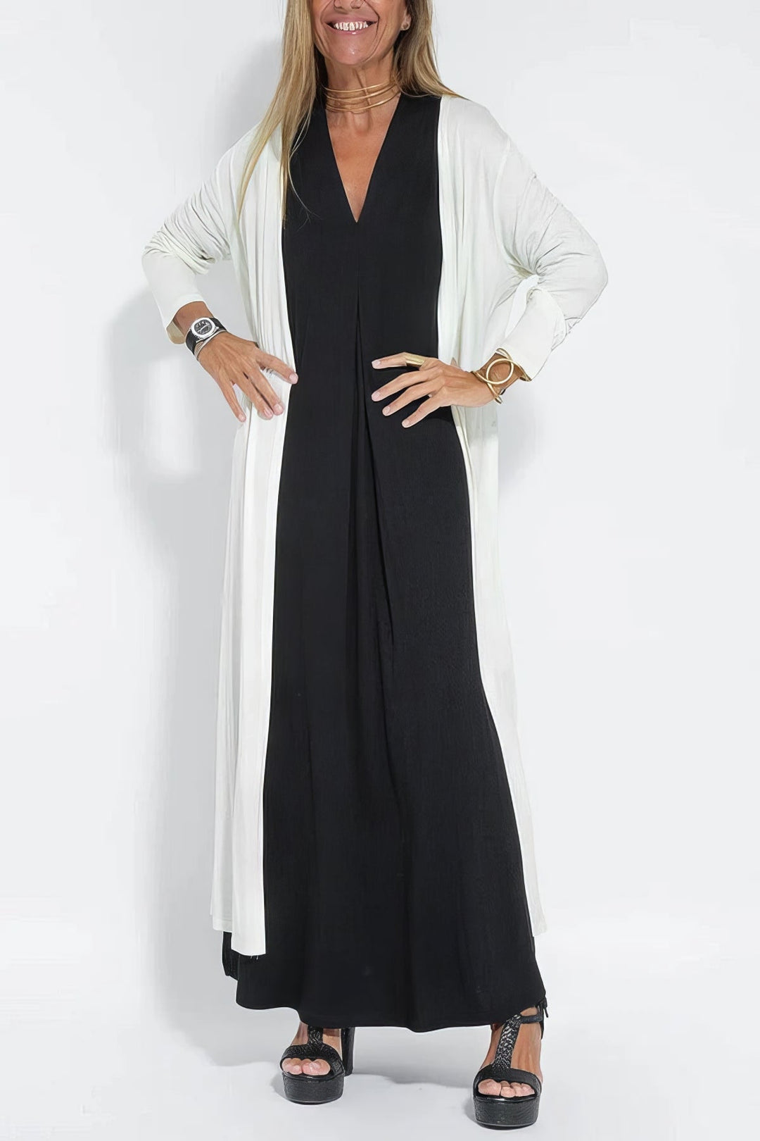 Juno Elegant Long Dress with Coordinated Cardigan