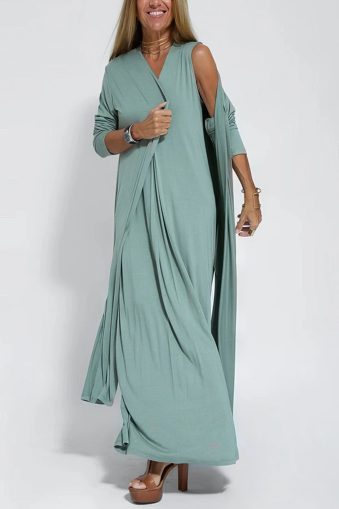 Juno Elegant Long Dress with Coordinated Cardigan