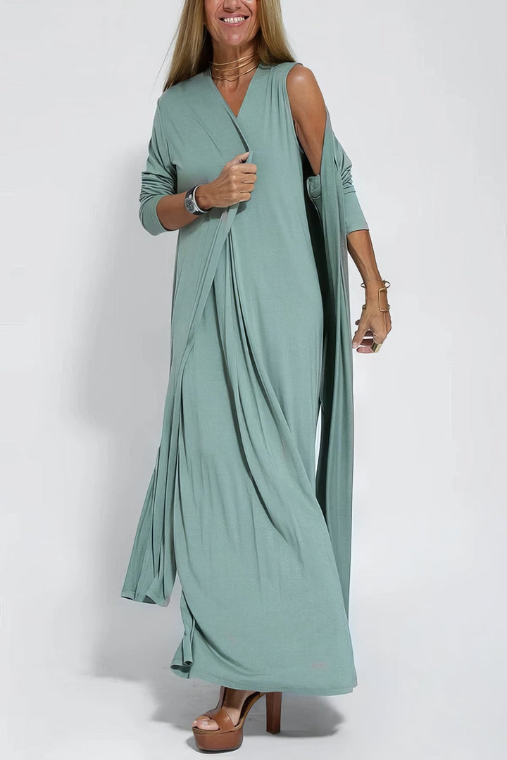 Juno Elegant Long Dress with Coordinated Cardigan