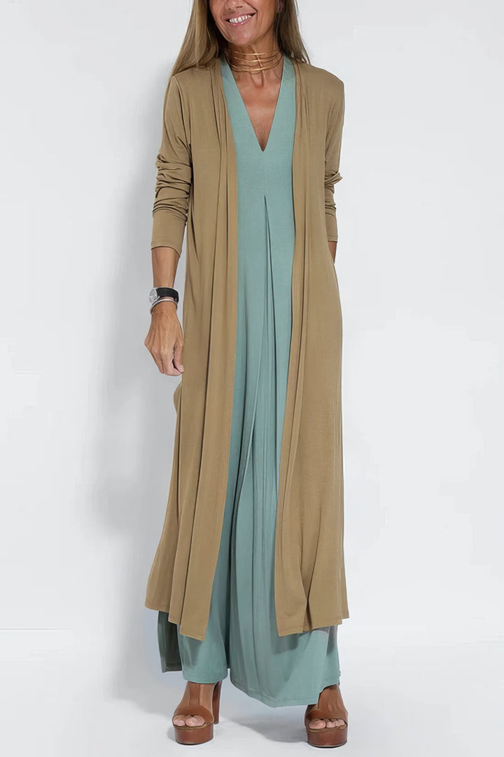 Juno Elegant Long Dress with Coordinated Cardigan